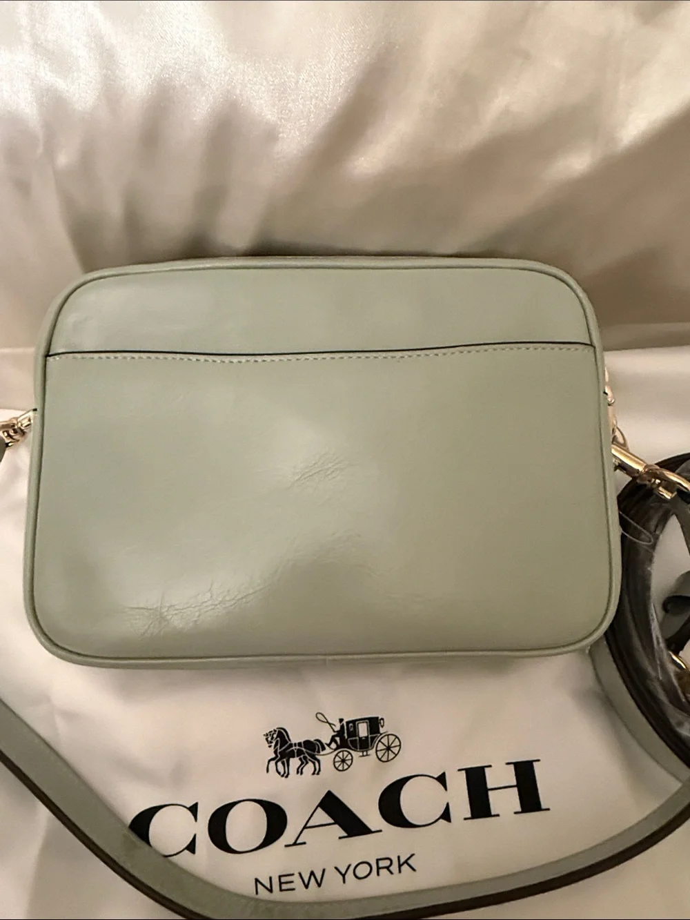 💚COACH NWT Mini Carey Pistachio Green Leather Shoulder Bag with Gold Hardware‎